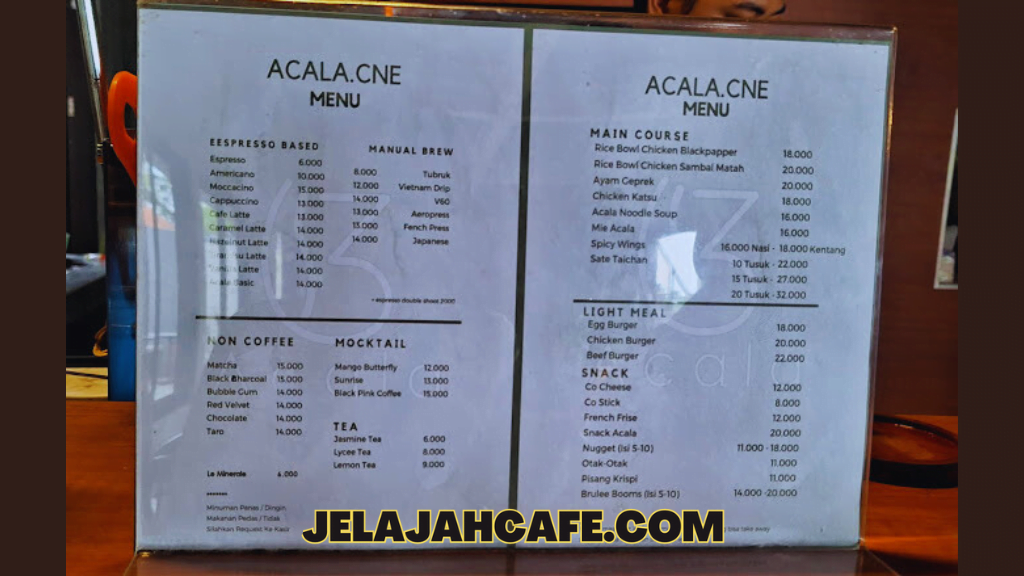 Harga dan Menu Acala Coffee dan Eatery